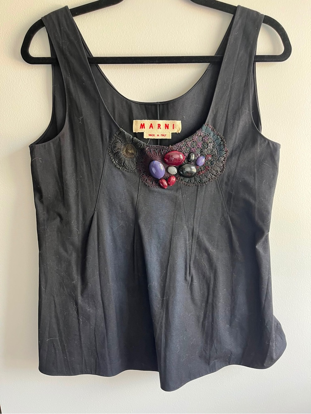 Marni Black Sleeveless Beaded Scoop Neck Camisole